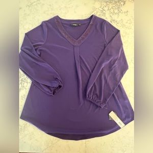 New Apt 9" Purple Satin, V-Neck Embellished Shirt Size 0X